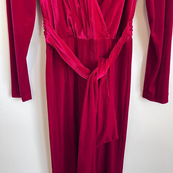 Antonio Melanie Miranda Velvet Womens Jumpsuit Size 6 Red Wide Leg Holiday Party - Picture 6 of 11